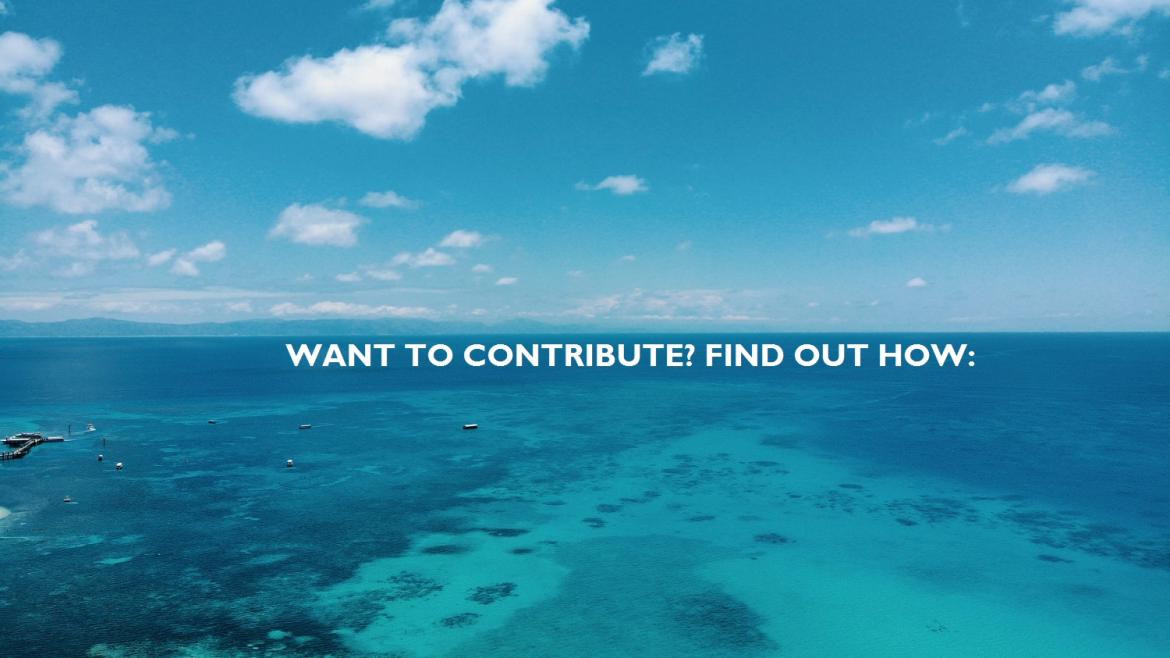 blue sea with call for contributors