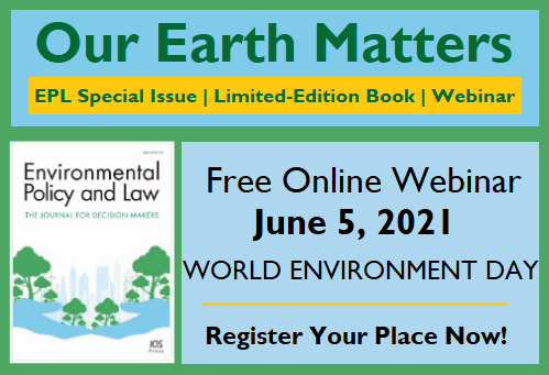 EPL cover on a green background for Webinar: Our Earth Matters