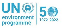 blue and white UNEP at 50 logo