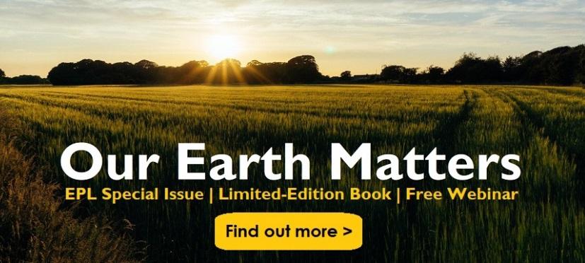 "Our Earth Matters: Find Out More" written on top of a sunset countryside view